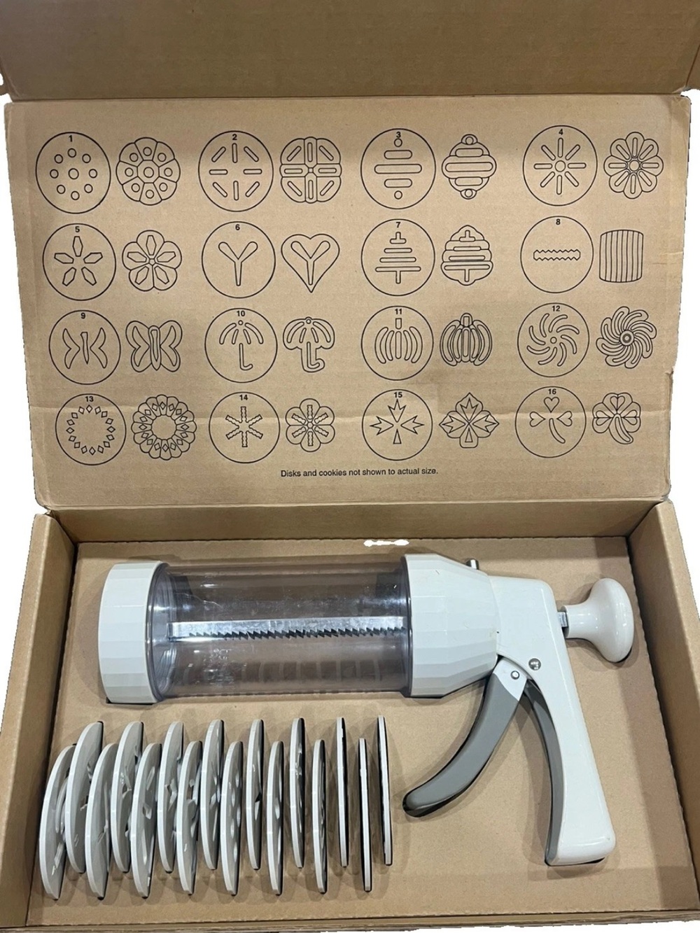 Pampered Chef Cookie Press 1525 Complete In Box 16 Seasonal Holiday Disks